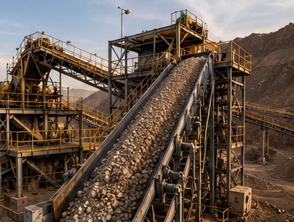 Planta minera con correa transportadora protegida con recubrimiento de grafeno